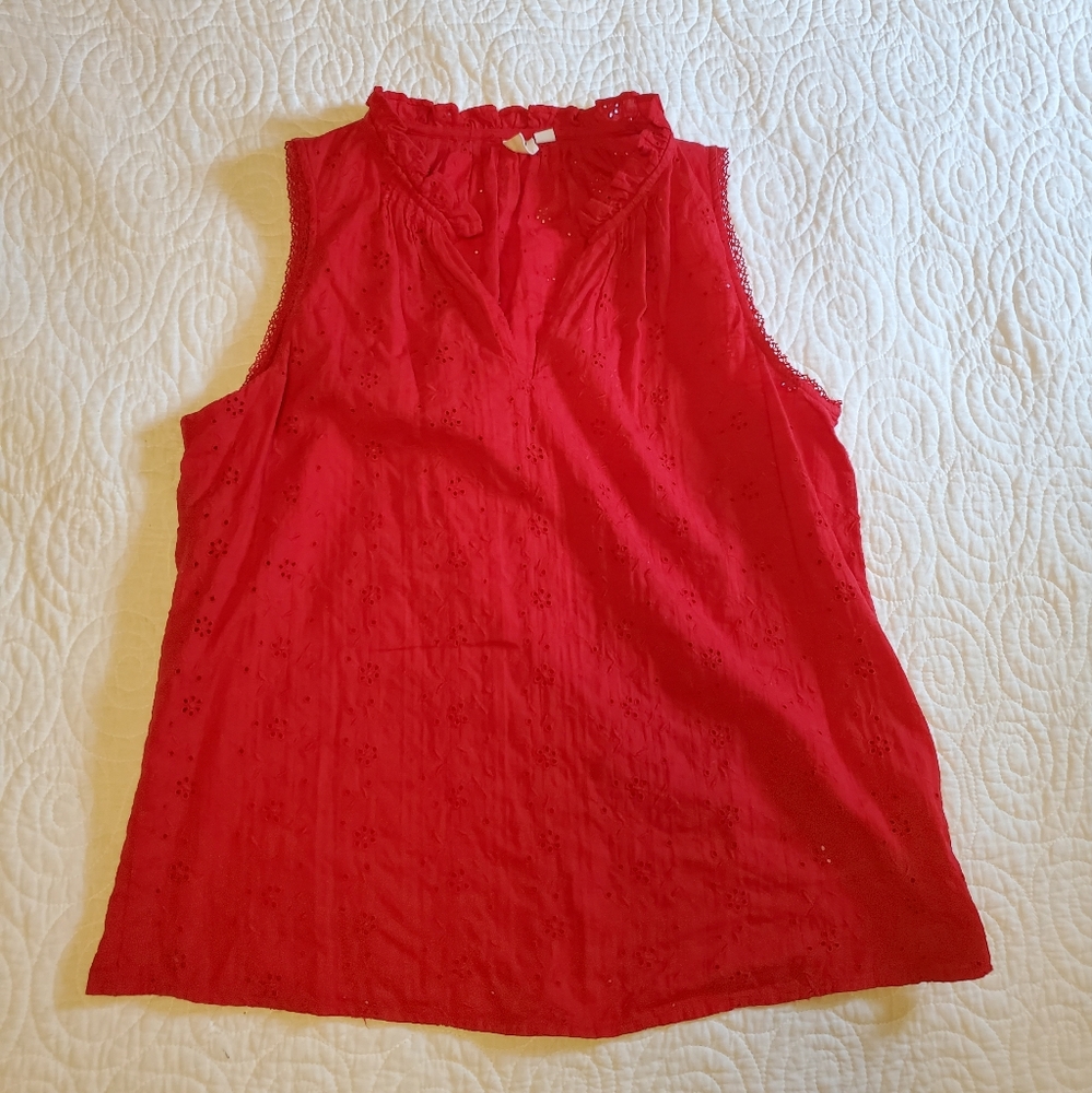 Gap 100% Cotton Red Sleeveless Tank V Neck Floral Size Small